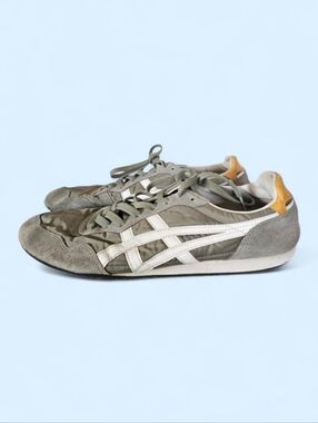 Onitsuka Tiger Olive Army Green White Leather Suede Retro Sneakers sz 9.5